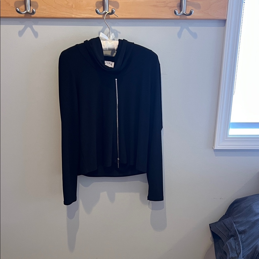 Josef Ribkoff Black Jersey top with silver zipper motif